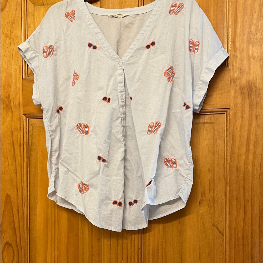 Lucky Brand Light Blue Blouse with Red Pattern